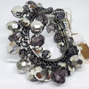 NWT R.J. Graziano Gray Faceted Bead Beaded Stretch Bracelet